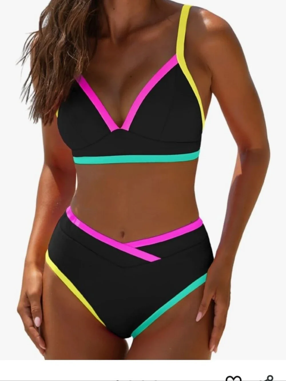 Popvil Black Bikini Set with Neon Trim Size Medium NWOT